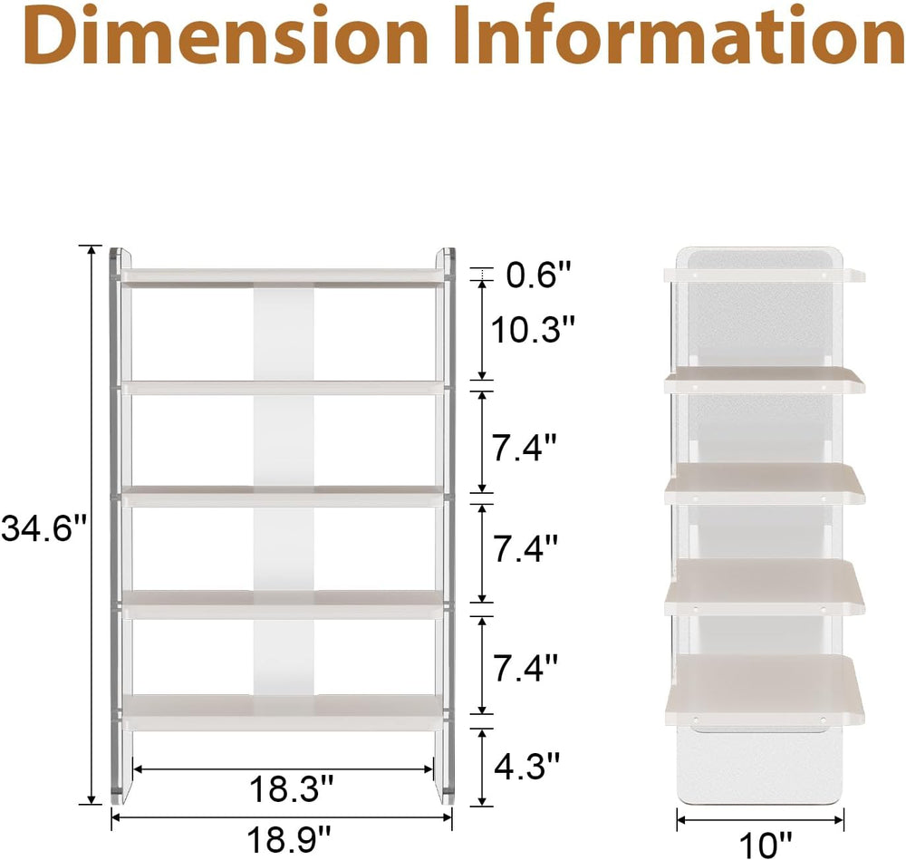 5-Tier Shoe Rack, Wood Acrylic Shoe Shelf, White, 18.9" W