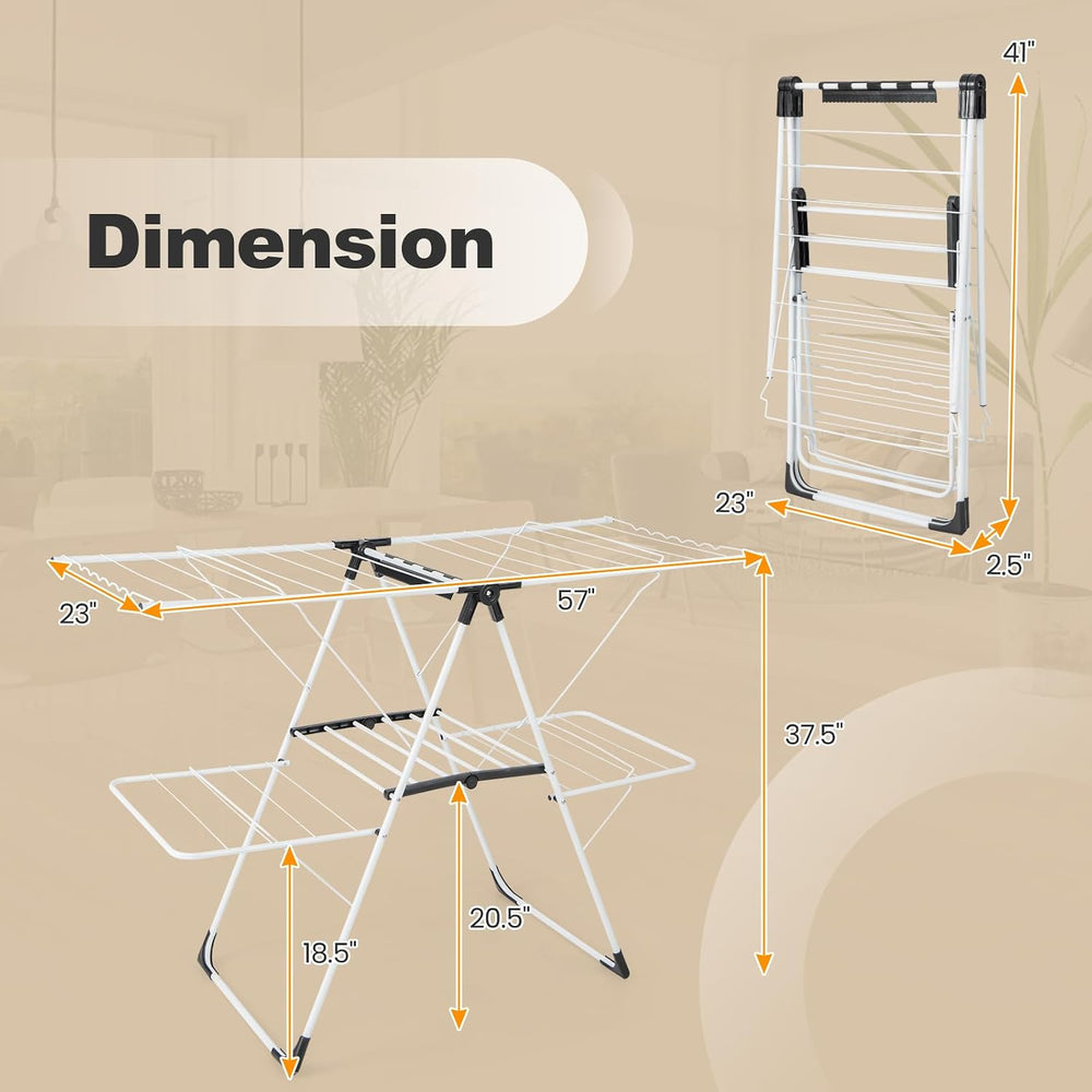 Tangkula 2-Tier Freestanding Foldable Clothes Drying Rack, No Assembly