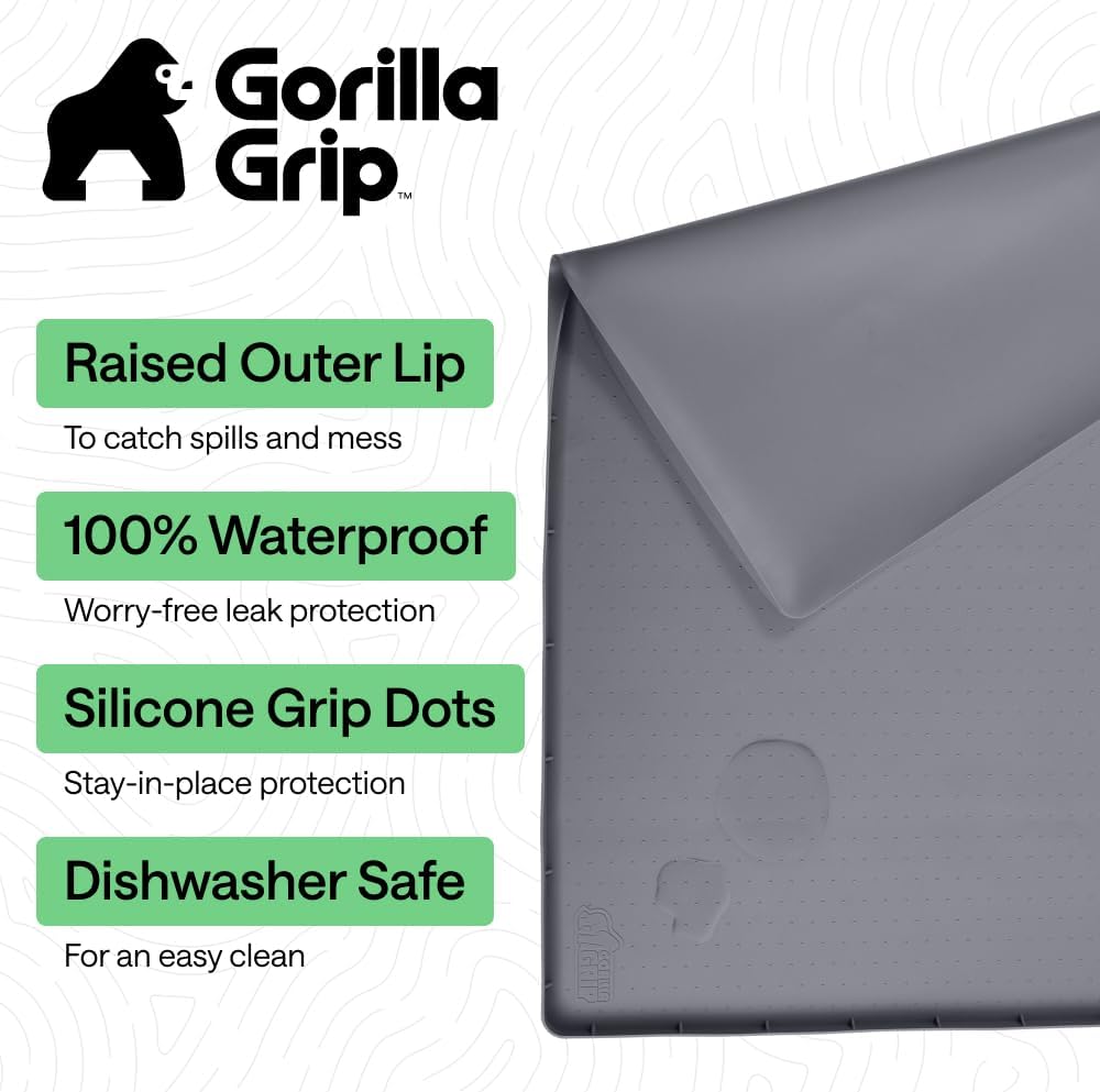 GORILLA GRIP Waterproof Silicone Under Sink Mat, Stay in Place, 34x22 Gray