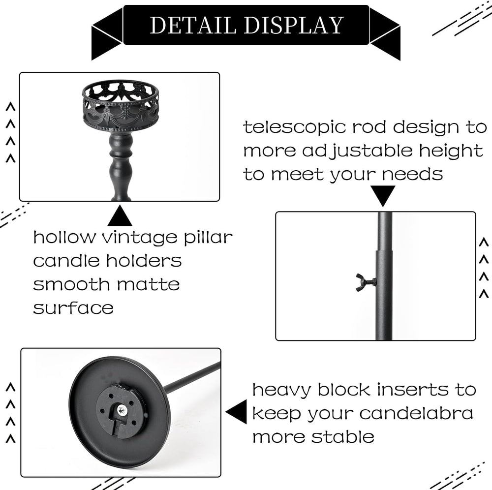 3Pcs Matte Black Floor Candle Holders Centerpieces for Pillar Candles | Adjus...