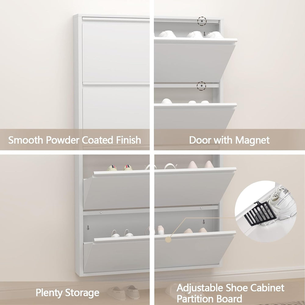 GREATMEET Slim Wall Mounted Metal Storage Cabinet with 4 Flip Drawers