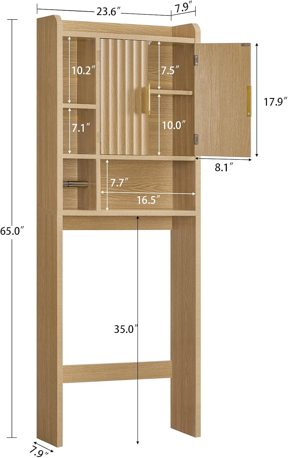 Over The Toilet Storage Cabinet with 4 Open Shelves and Adjustable Shelf, Ext...