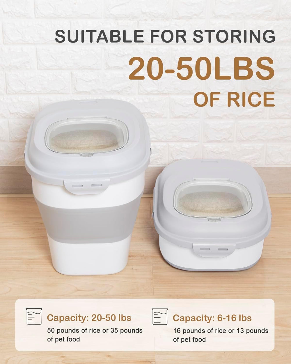 20-50 Lbs Airtight Food Storage Container Wheels,Collapsible Rice Container