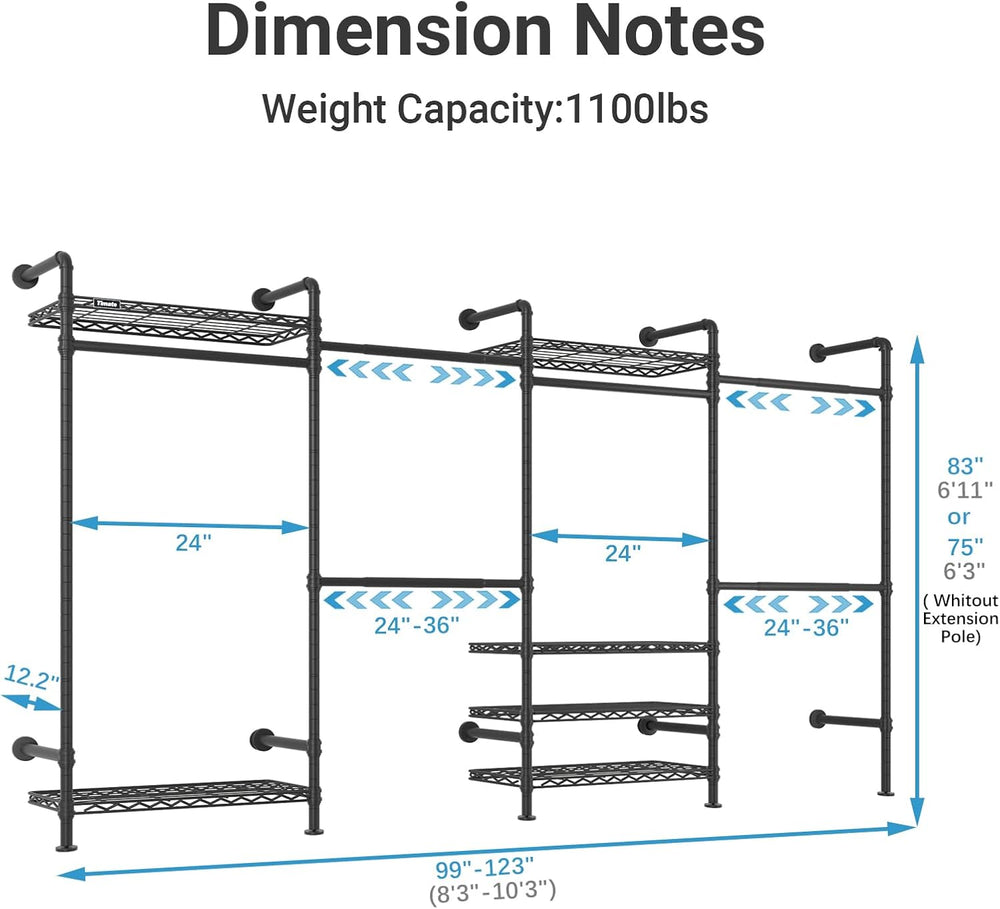 Timate F4 Wall Mounted Clothes Rack Industrial Pipe Clothing Rack for Hanging...