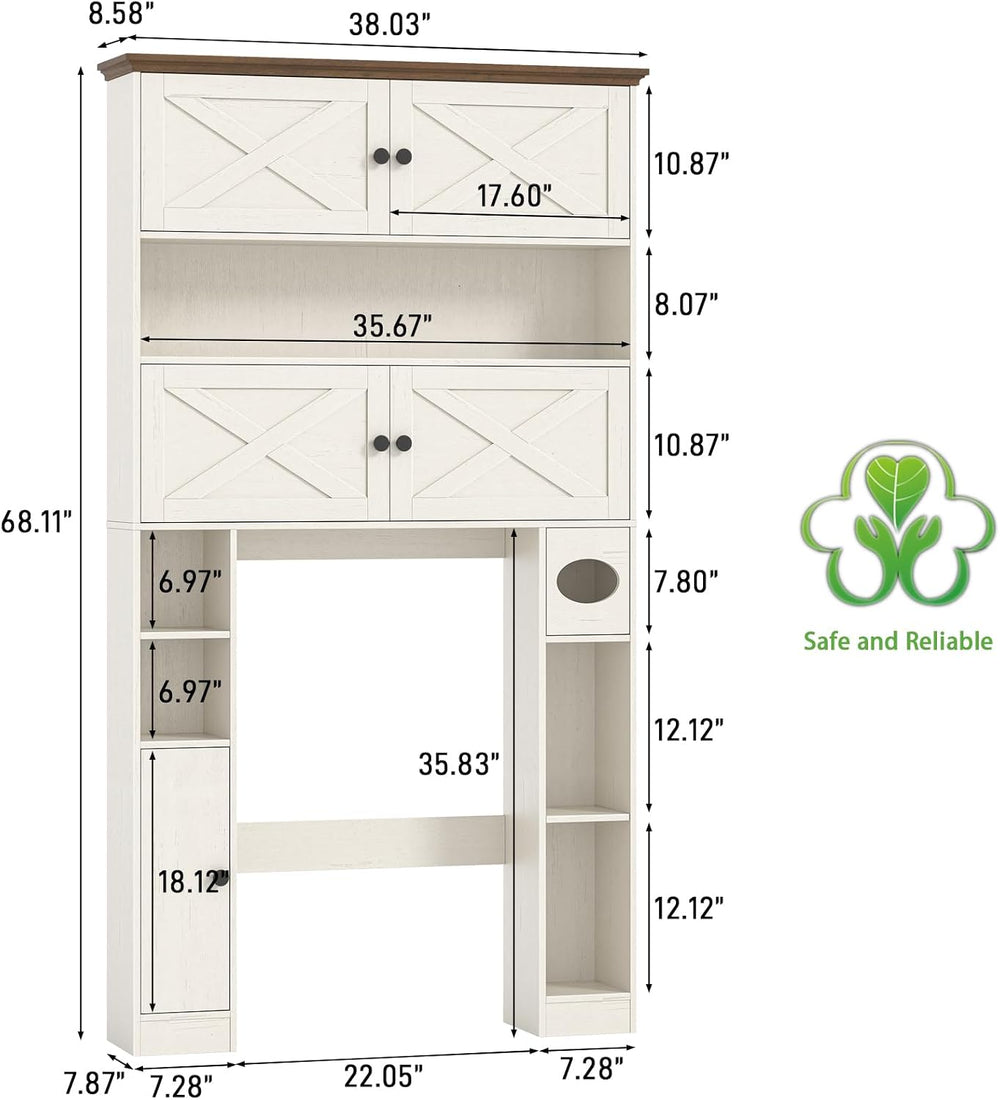 Over The Toilet Storage Cabinet, Farmhouse Storage with Doors, Rustic White