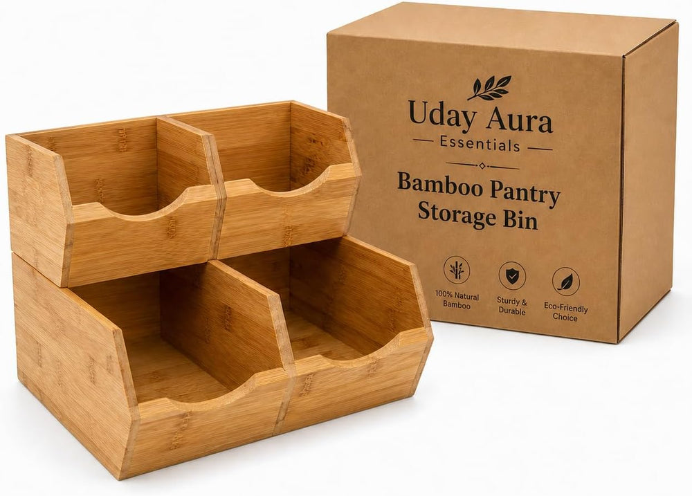 Bamboo Pantry Storage Bins - Stackable Potato & Onion Storage Bin Set of ...