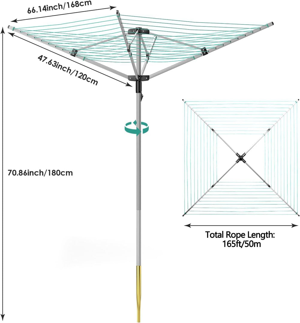 tonchean Adjustable Height Rotary 4-arm Clothesline Umbrella Drying Rack
