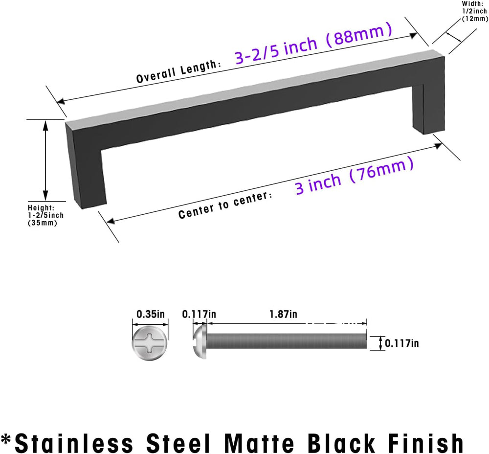 Matte Black 3 Inch Cabinet Handles, 30 Pack Cabinet Pulls