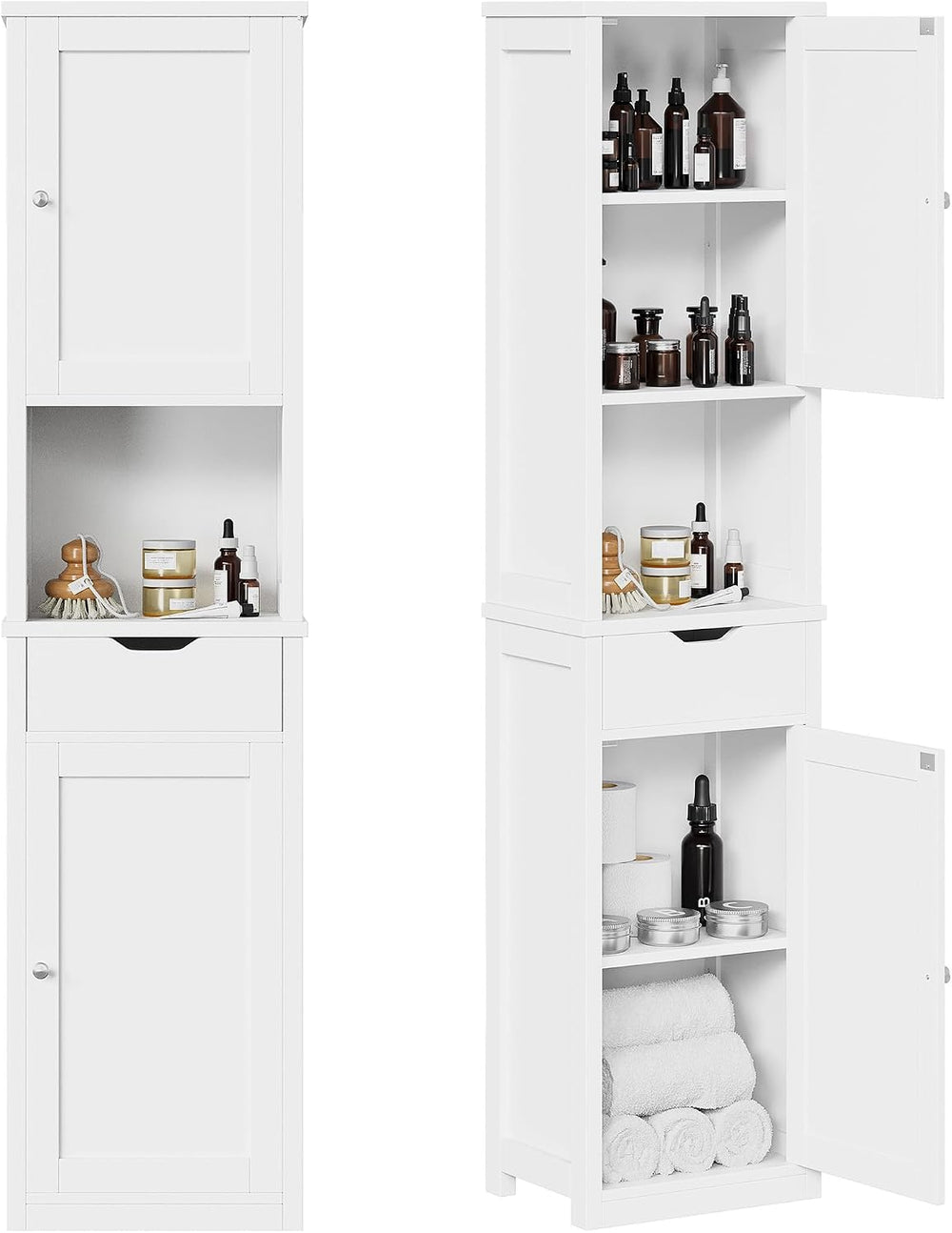 Shintenchi Tall Bathroom Storage Cabinet, Narrow Slim Cabinet, White