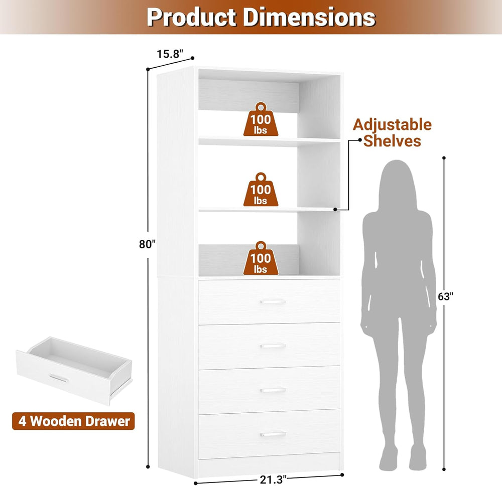 Aheaplus Closet Drawers System, 21.3" Wood Closet Organizer with 4 Drawers