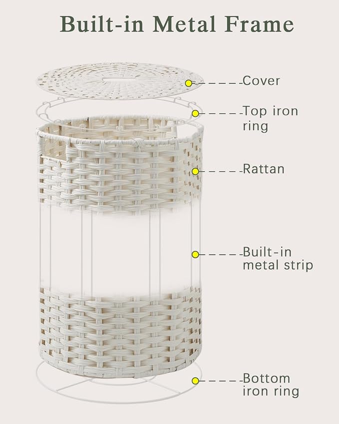 Laundry Hamper with Lid Laundry Basket with Lid 19.0 Gal Round Wicker Laundry