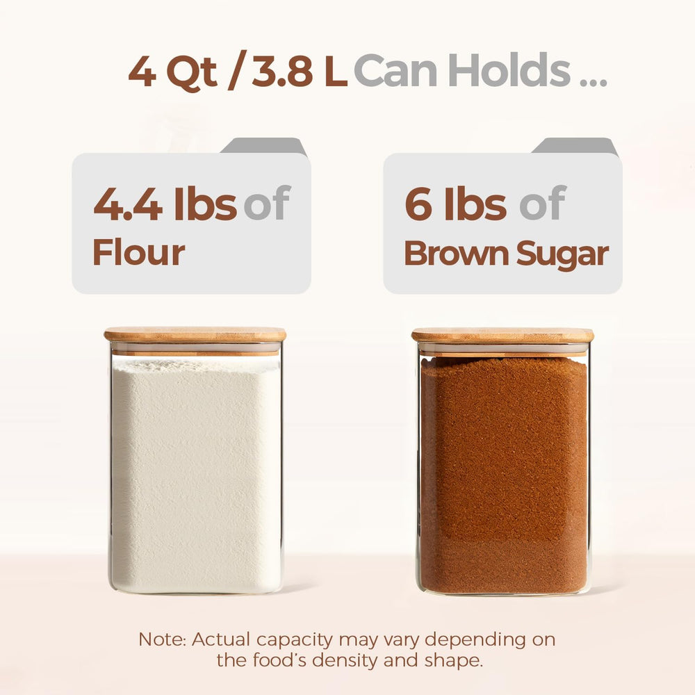 ComSaf Flour Sugar Storage Containers 4 Qt, Set of 2 Glass Flour Container