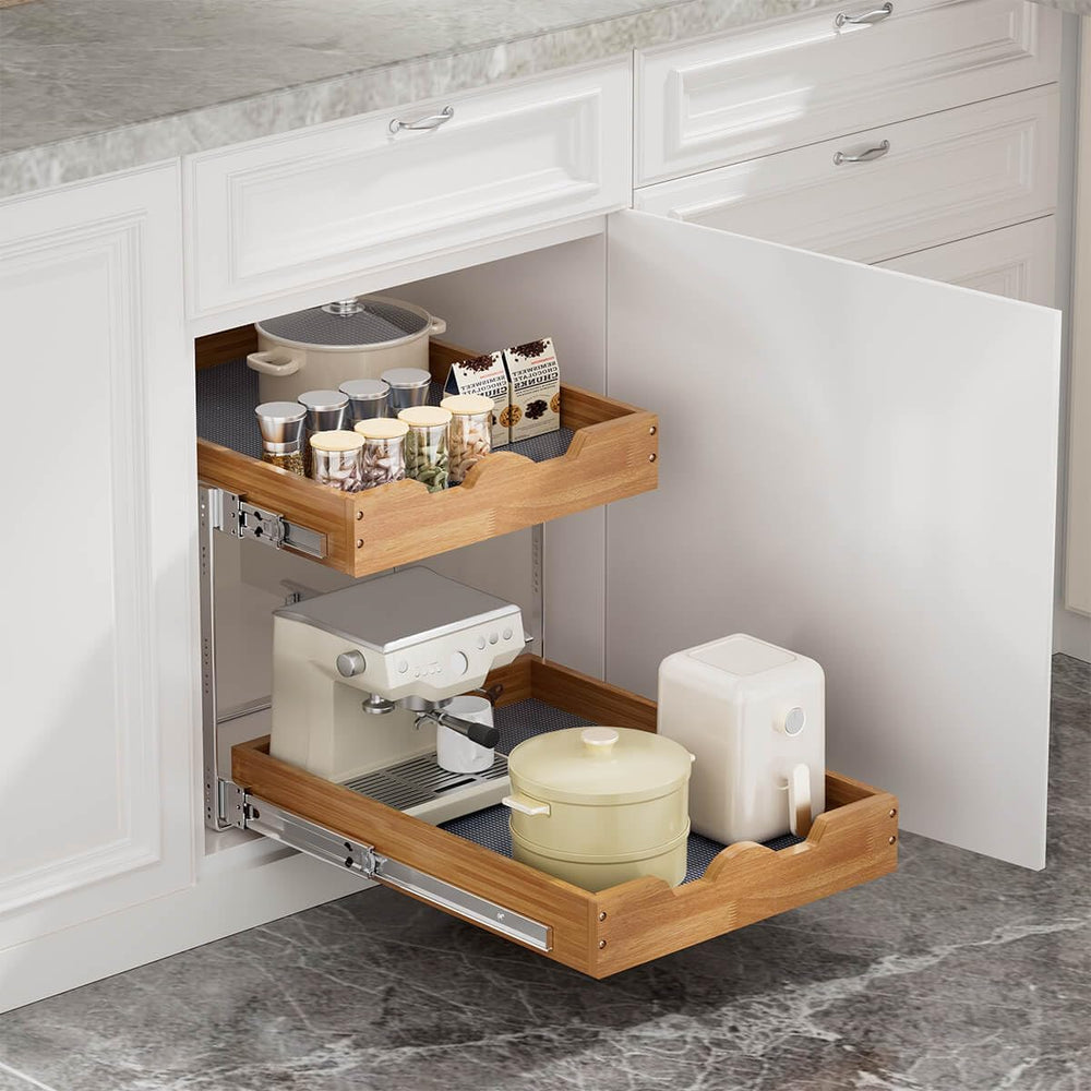 OCG 2 Tier Pull Out Cabinet Organizer (20"W x 21"D), Heavy-Duty Sli...