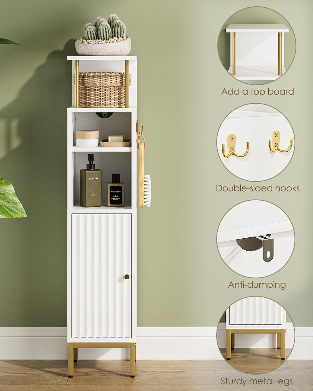 Bathroom Storage Cabinet,Small Corner Floor Cabinet with 2 Hook,Narrow Toilet...