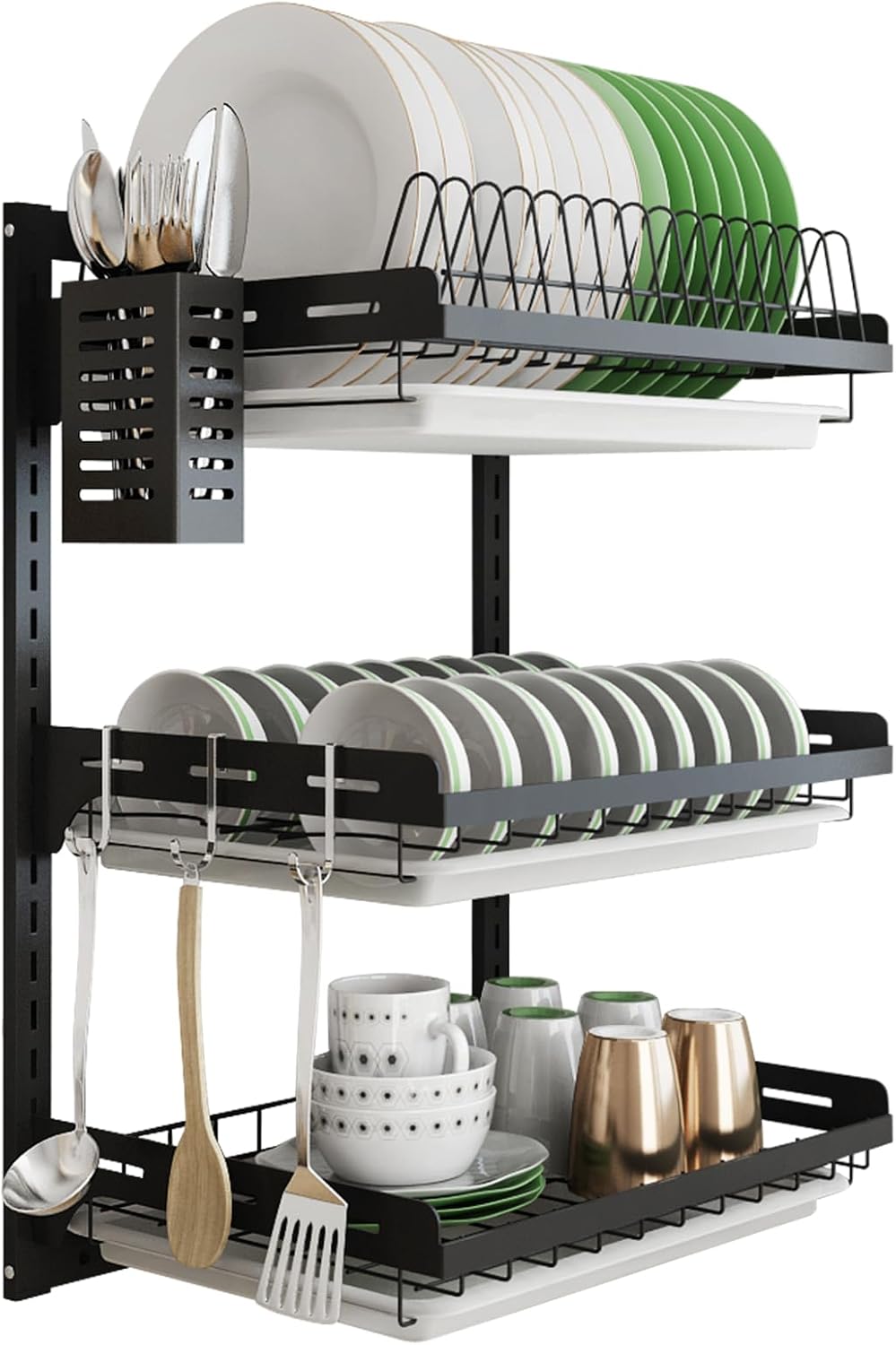 junyuan Hanging Dish Drying Rack Wall Mount,Dish Racks Drainer,3 Tier Kitchen...