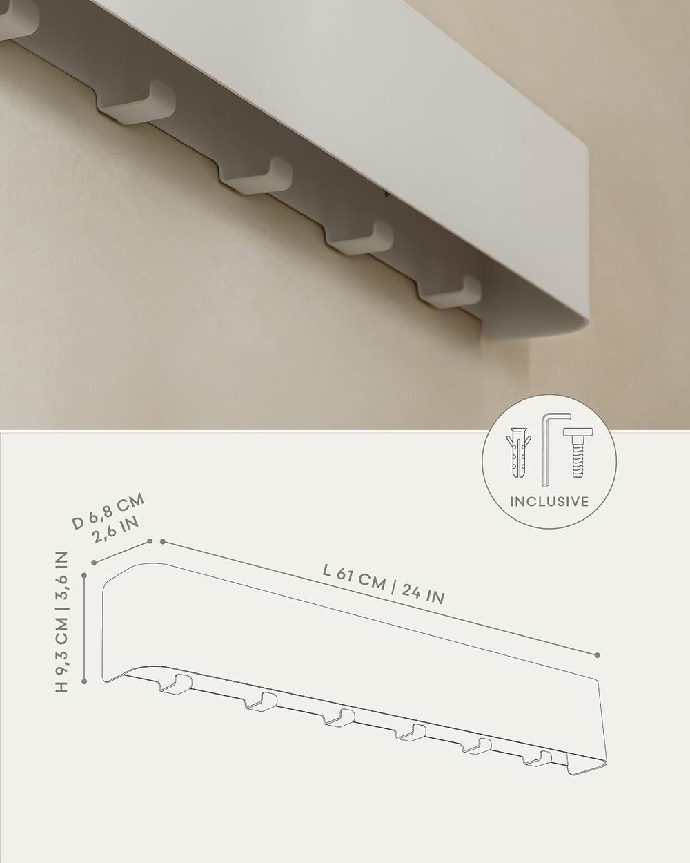 Kazai. Coat Rack Wall Mount with Shelf 'Tone' | Modern Design Coat Ha...