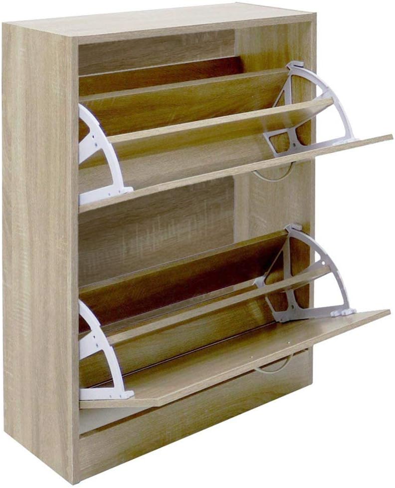 BAKAJI Shoe Rack Space Saving Melamine Wood with 2 Folding Doors and Double D...