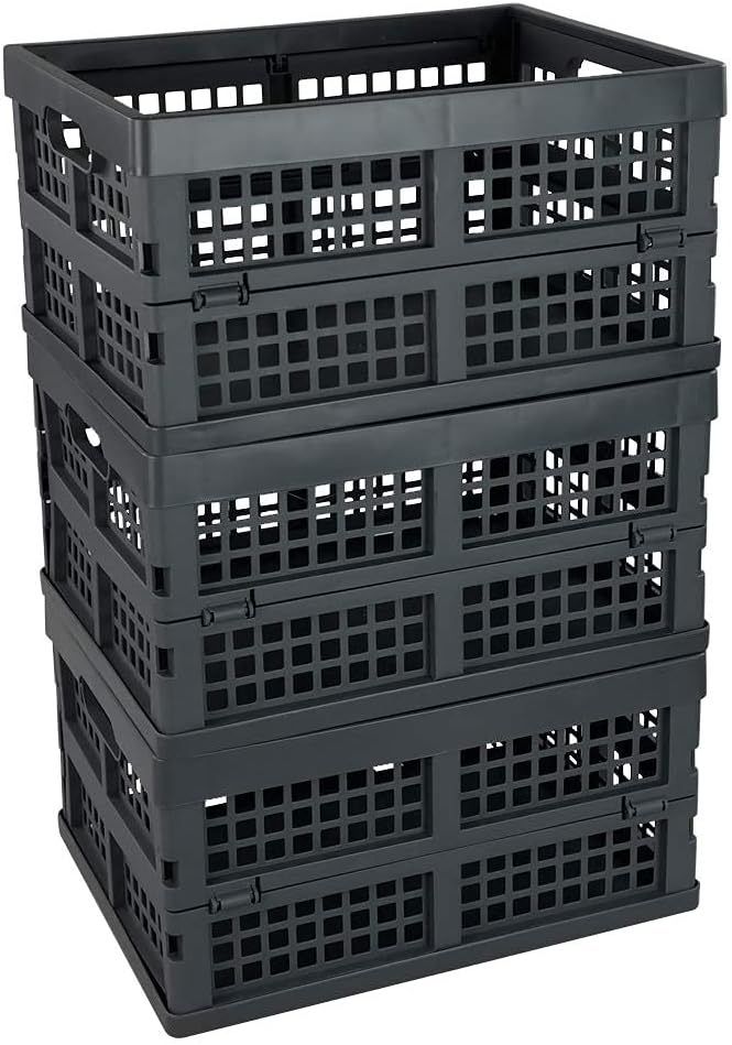 Idotry 3-PACK 15 L Folding Storage Crates, Stackable Collapsible Basket