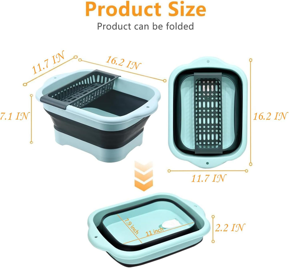 2.98 Gallon (11.28L) Collapsible Dish Basin with Drain Plug, Outdoor Multiuse...