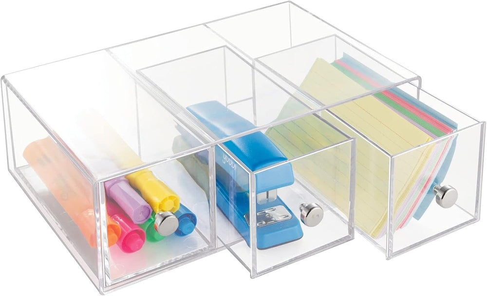 mDesign Plastic Stackable Desktop Organizer Tower Storage Station with 3 Draw...