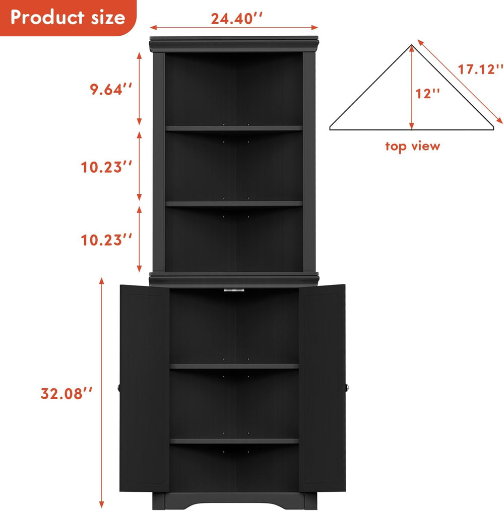 YESHOMY Corner Cabinet, Storage Cupboard with Doors, Black