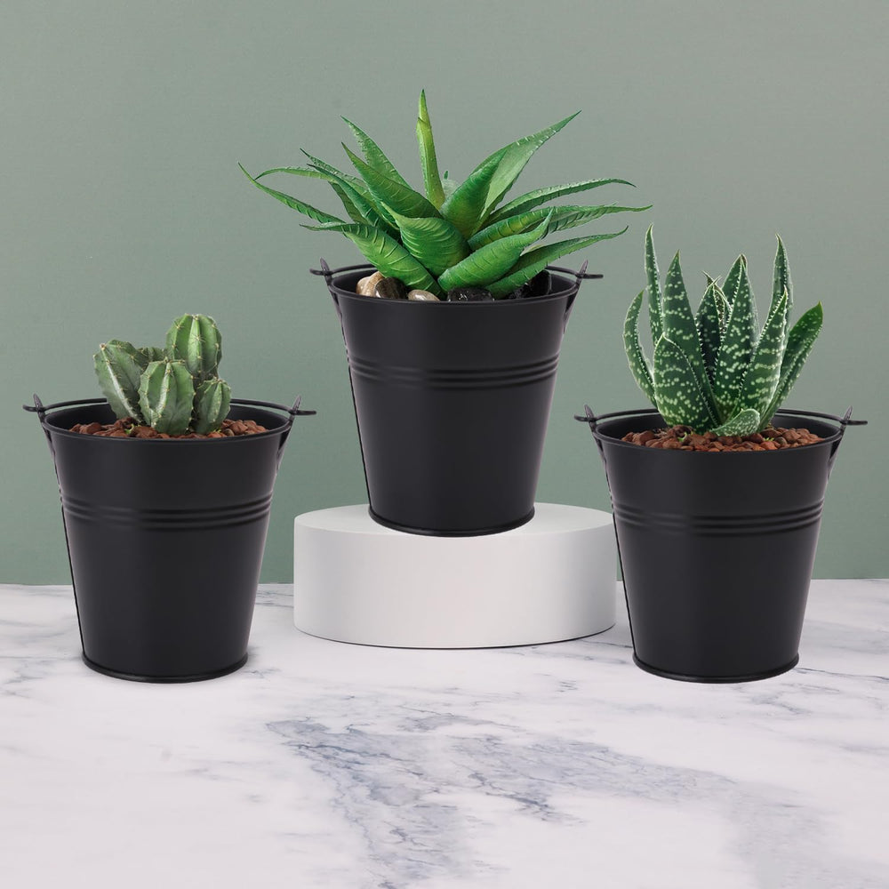 22 Pack 4 Inch Black Mini Metal Bucket, Elegant Galvanized Buckets with Handl...