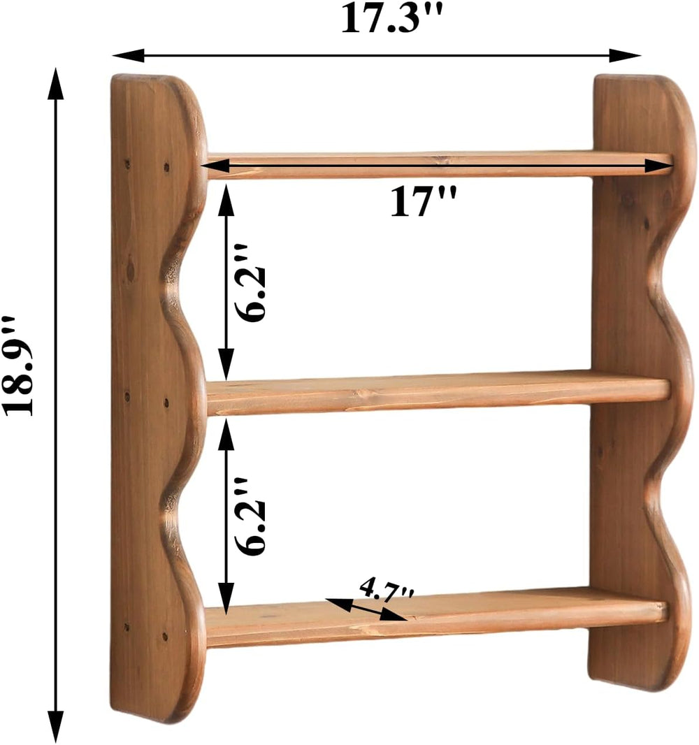 100% Solid Wood Wall Shelf 3-Tier, Rustic Floating Shelves Wall Mounted Stora...