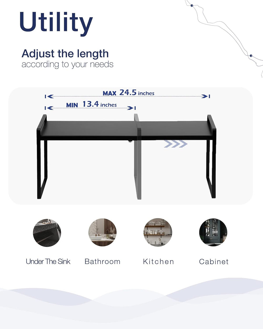 Expandable Shelf for Cabinets, Cabinet Shelf Riser, 12" Black