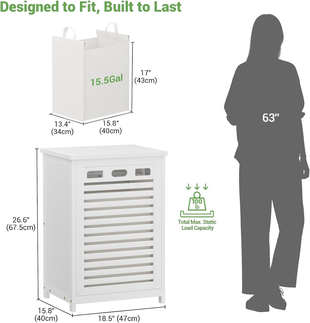 Bamboo Tilt Out Laundry Hamper Cabinet with 15.5 Gal Removable Bag, White