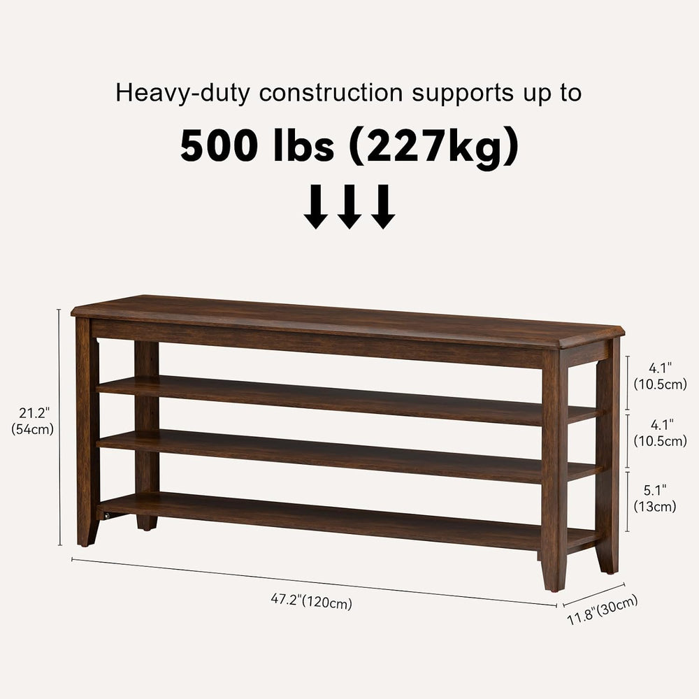 Taitiy Shoe Bench with 3 Tier Adjustable Shelves Rubberwood Entryway 47.2'...