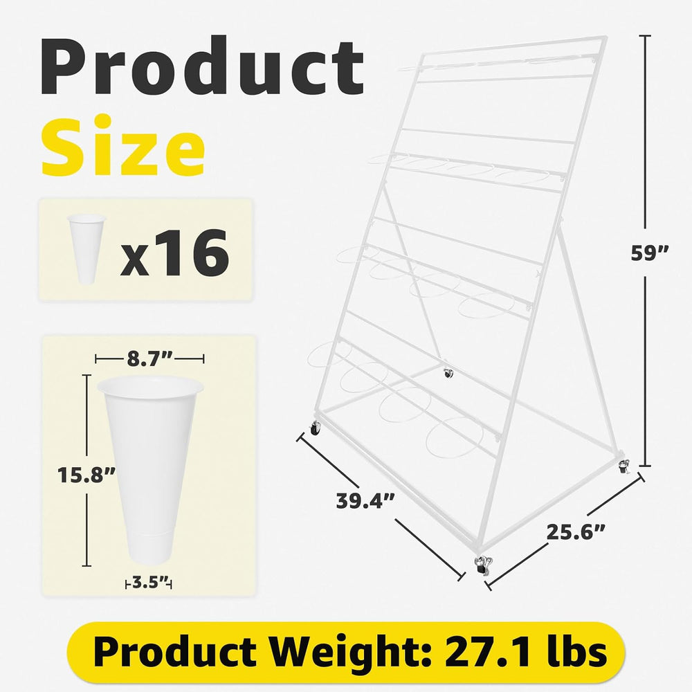 Flower Display Stand, 4 Tier Heavy Duty Moving Plant Cart Shelf with 16 Bucke...