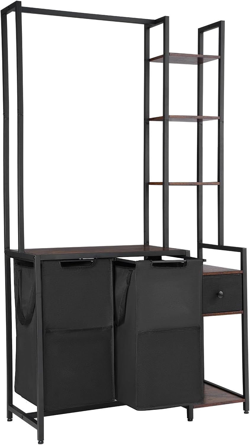 VEVOR 3 Tiers Laundry Sorter with Rack, Tall Laundry Hamper with Shelves and ...