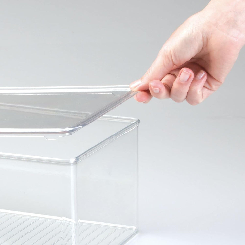 mDesign Stackable Plastic Closet Storage Container Bin Box with Hinge Lid for...