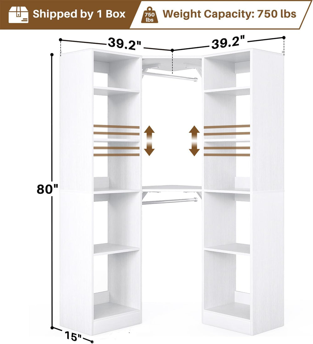 Besiost Corner Closet System with 12 Shelves, 39.2" Corner Closet Organizer