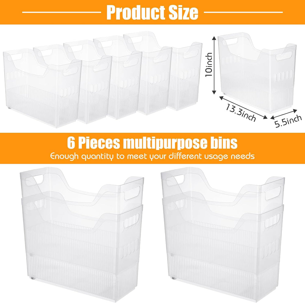 Qunclay 6 Plastic Freezer Organizer Bins with Wheel Set Clear Tall Narrow Kit...