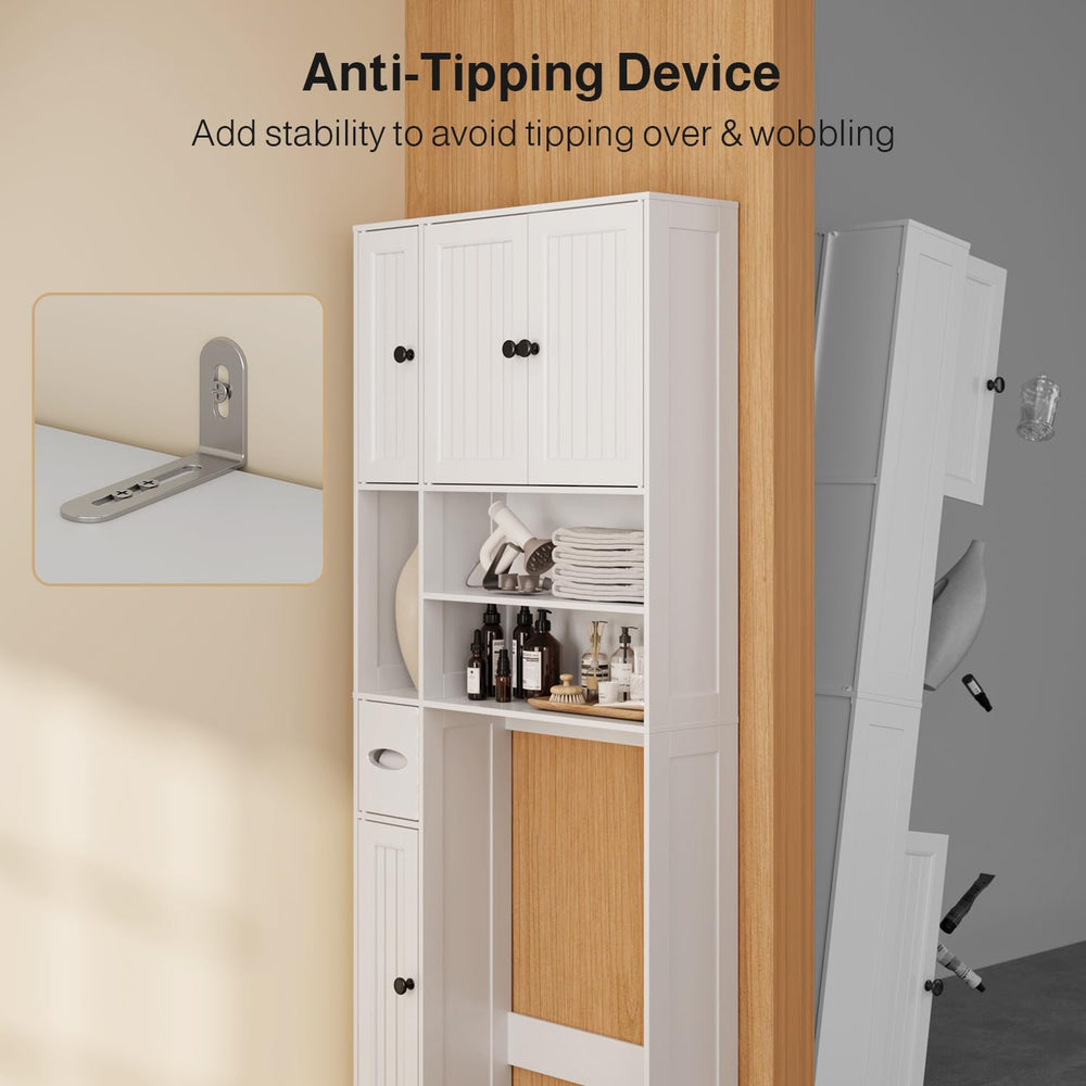 Ahomly Over The Toilet Storage Cabinet, with Five Doors, White
