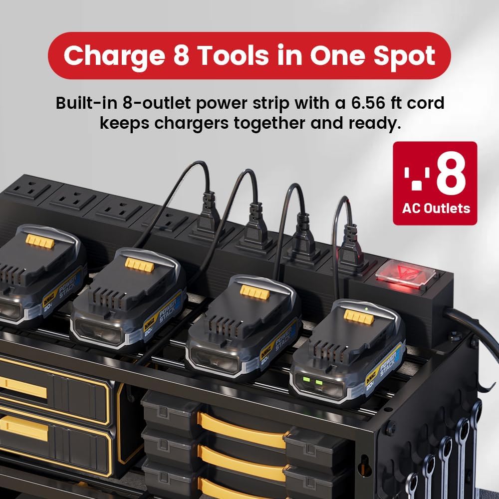 53" Power Tool Organizer Wall Mount with Power Strip, 4 Layers