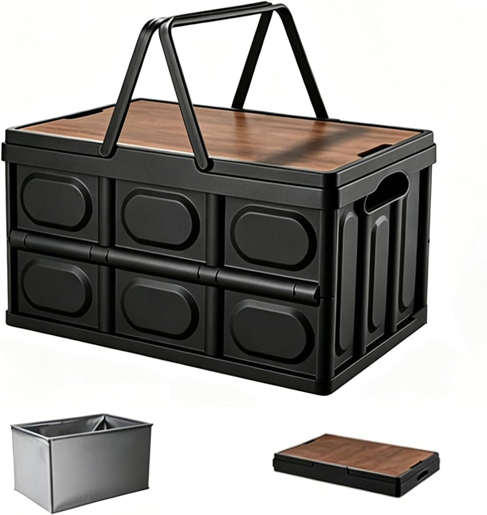 Plastic Collapsible Trunk Organizer Box, Camping Crate with Lid 30L 2 Packs