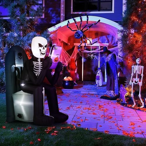 BLOOMWIN 6 FT Halloween Inflatable Outdoor Decoration Skeleton & Tombstone