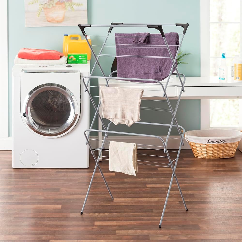 Metal Clothes Rack for Hanging Clothes (Silver), by Home Basics | 3 Tier Port...