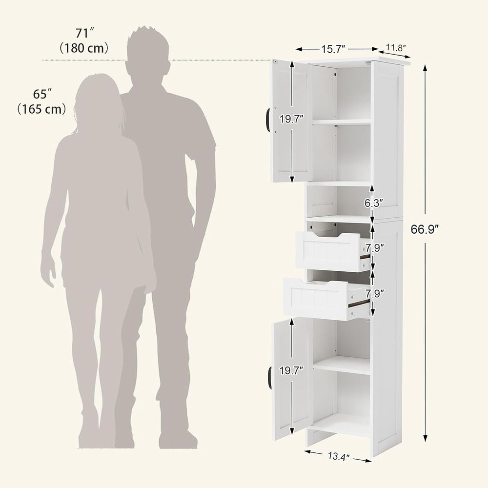 67" Tall Bathroom Storage Cabinet, Narrow Bathroom Cabinet with 2 Doors,...