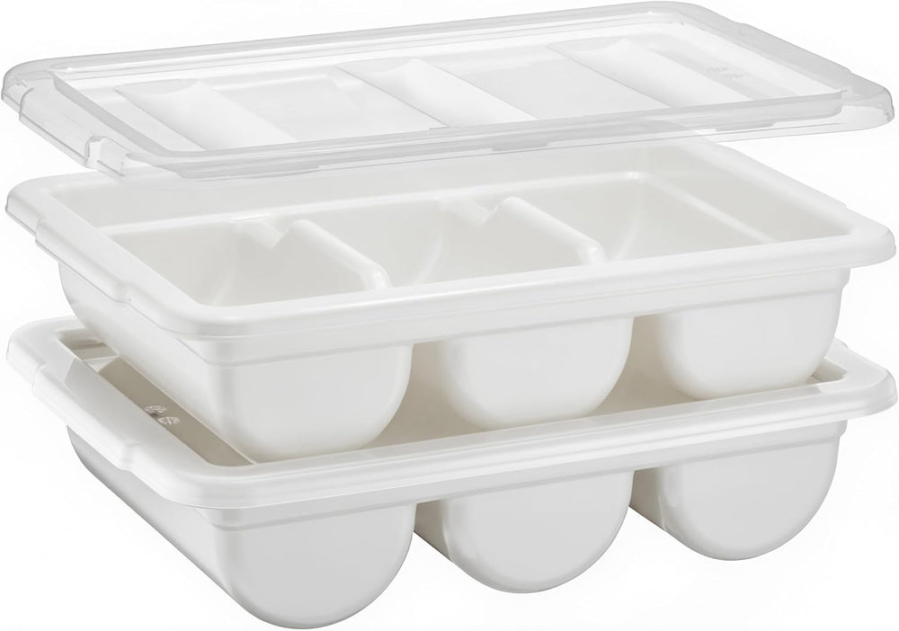 2 Pack - Cutlery Bin with Lid, Commercial 3-Compartment Flatware Tray with Co...