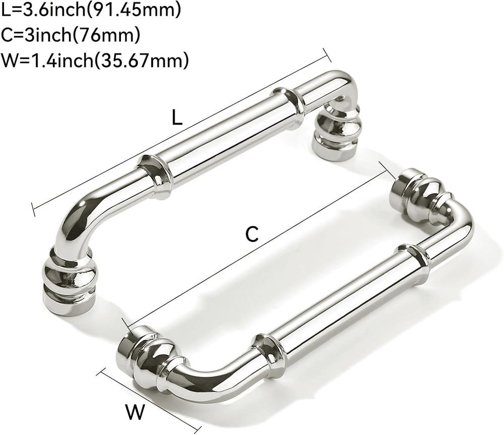 khtumeware 10 Pack Heavy Duty 3" Vibrant Polished Nickel Cabinet Pulls