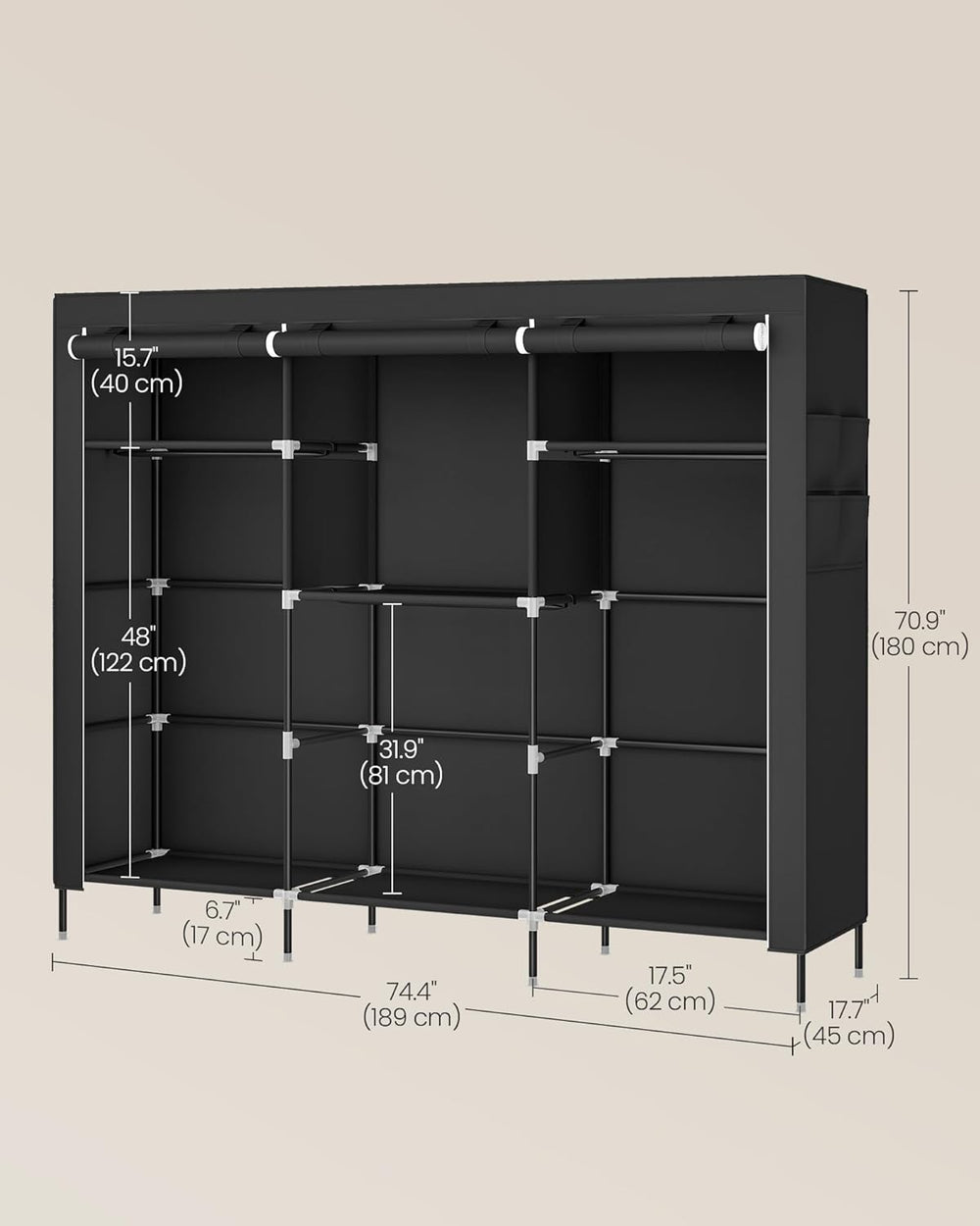 SONGMICS Portable Closet, Fabric Wardrobe, Clothes Rack with Shelves