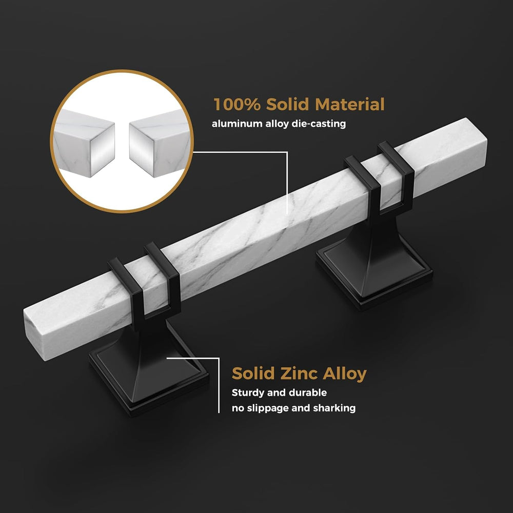 homdiy 10 Pack 3 Inch Marble Cabinet Pulls, White Marble Grain Kitchen Cabine...