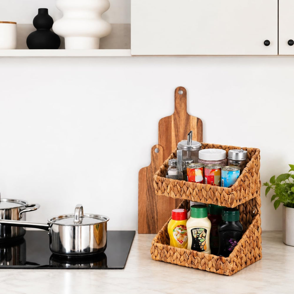 Pumtus 2-tier Handwoven Storage Basket, Water Hyacinth Standing Rack, Kitchen...