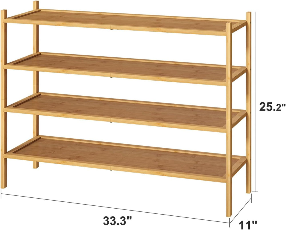 kiplant Long Shoe Rack, 4-Tier Bamboo Wood Shoe Rack, Stackable for Closet, E...