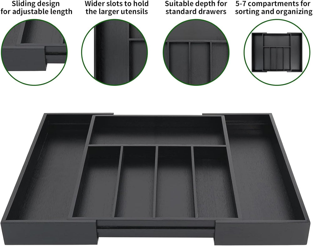 VaeFae Bamboo Drawer Organizer, Large, Black