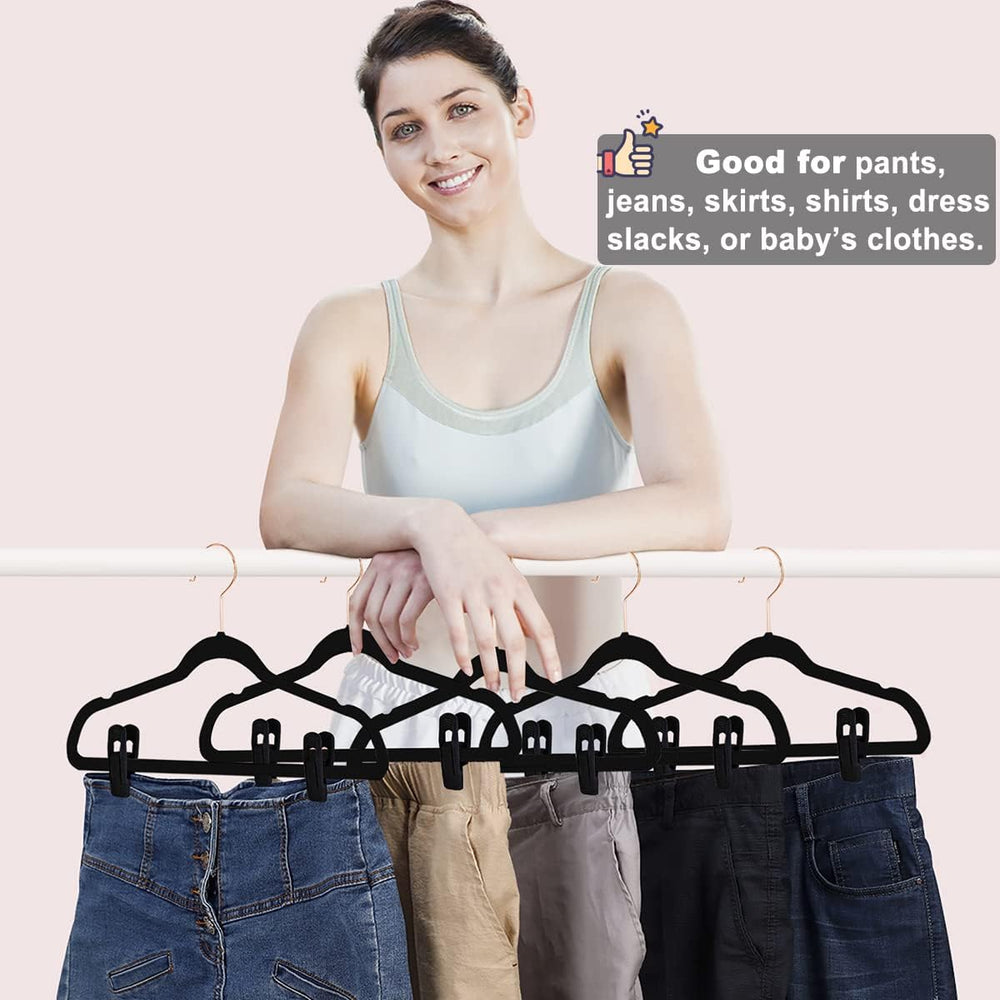 TOFIIGREM Black Velvet Hangers Clips (80-Pack), Non-Slip Strong Velvet Hanger...