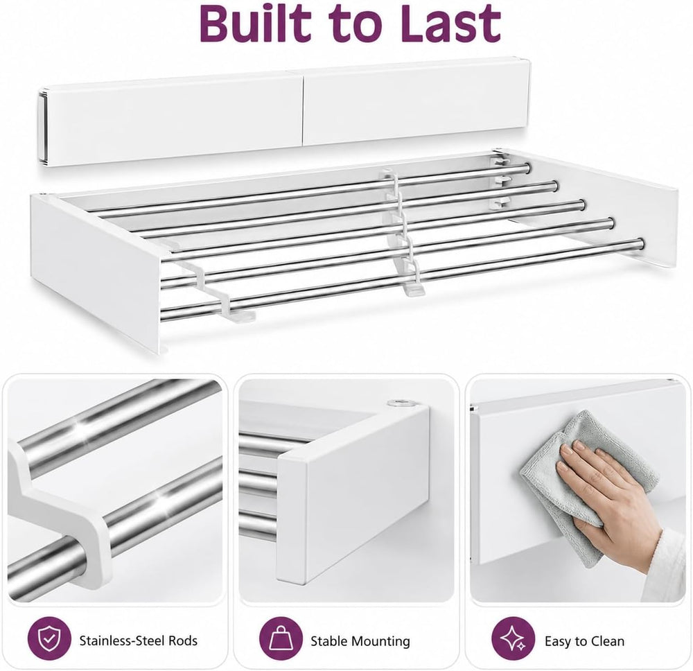 Wall Mounted Clothes Drying Rack, Foldable Retractable Laundry Rack with 5 Ro...